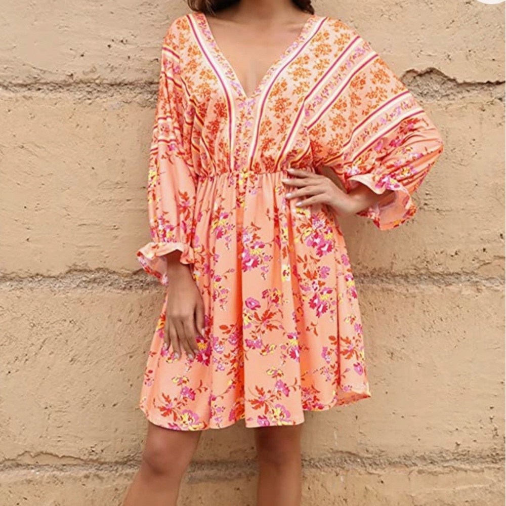 Women’s Short Beach Floral Party Vacation Mini Tunic Dress